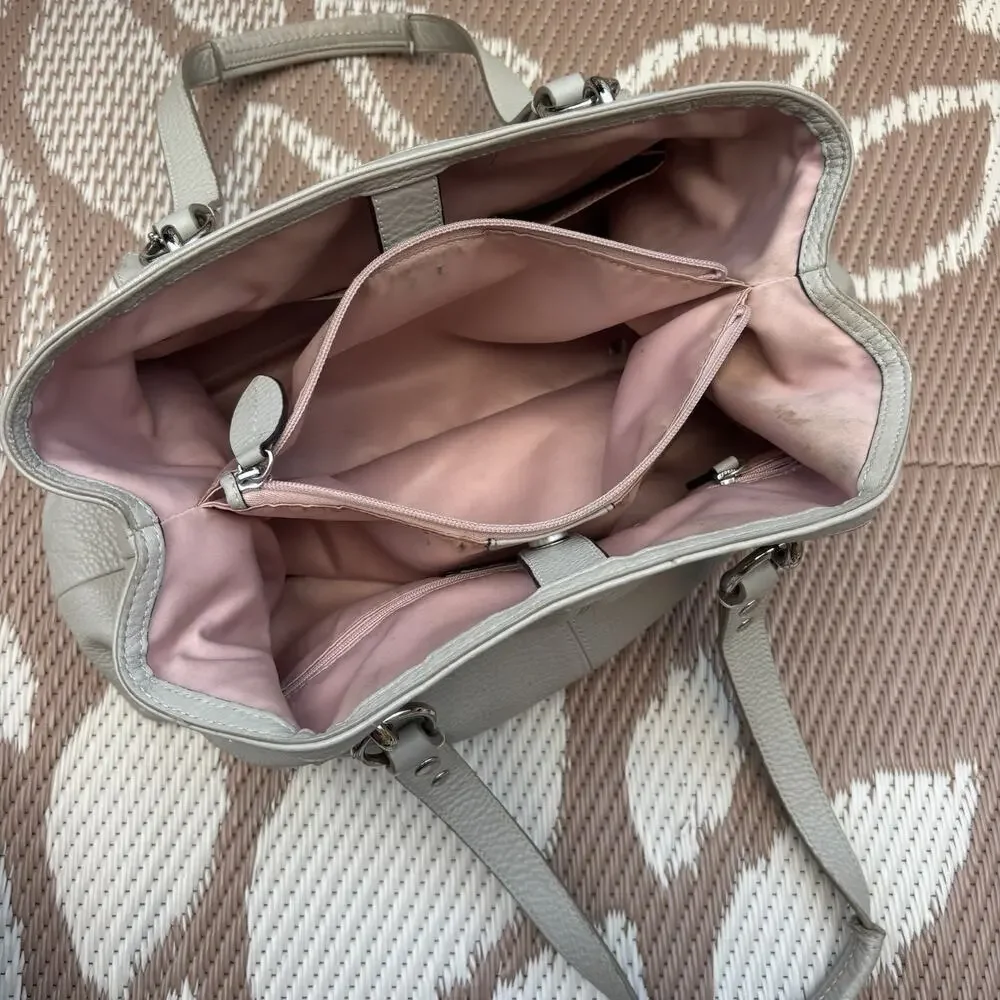 Coach Penelope Gray Soft Pebbled Leather Carryall Satchel Bag Preowned Worn